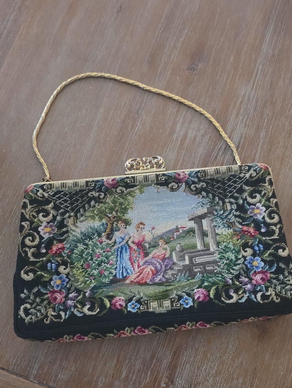 Vintage Petit Point  Tapestry Evening Clutch From 1920-1940 Era